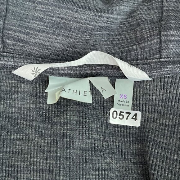 Athleta Tiger Terry Zip-Up Hoodie Heathered Gray Cinch Waist Sweatshirt Women XS - Picture 7 of 13